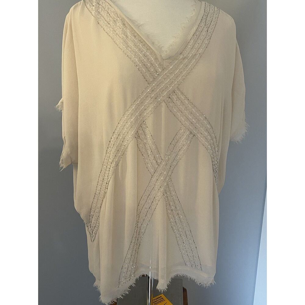 Accuracy Women’s Blouse Cream Beaded 1X